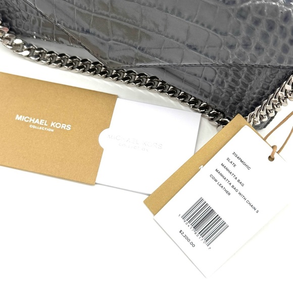Michael Kors Collection Gray Crossbody Bag with Chain Strap - Picture 12 of 12